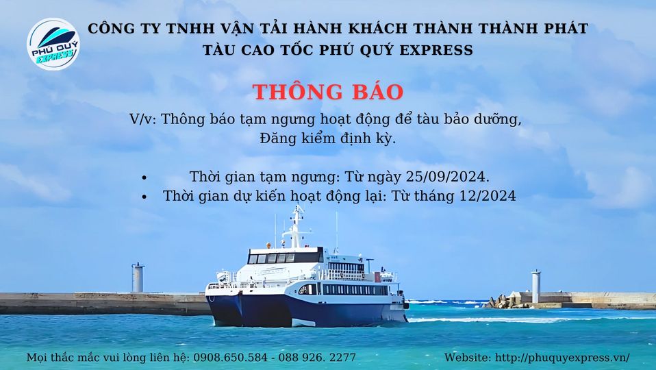 Thông báo Phú Quý EXPRESS tạm ngưng chạy, Đi Phú Quý