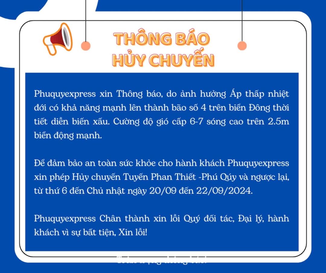 THÔNG BÁO HỦY CHUYẾN, Đi Phú Quý